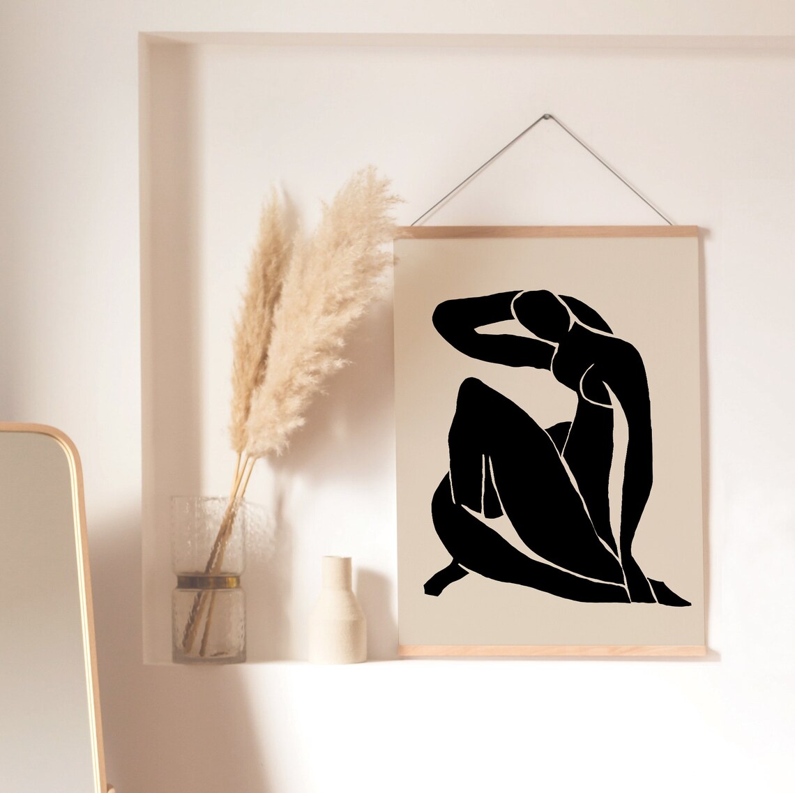 Beige Black Modern Abstract Minimalist Art Print - Image 2