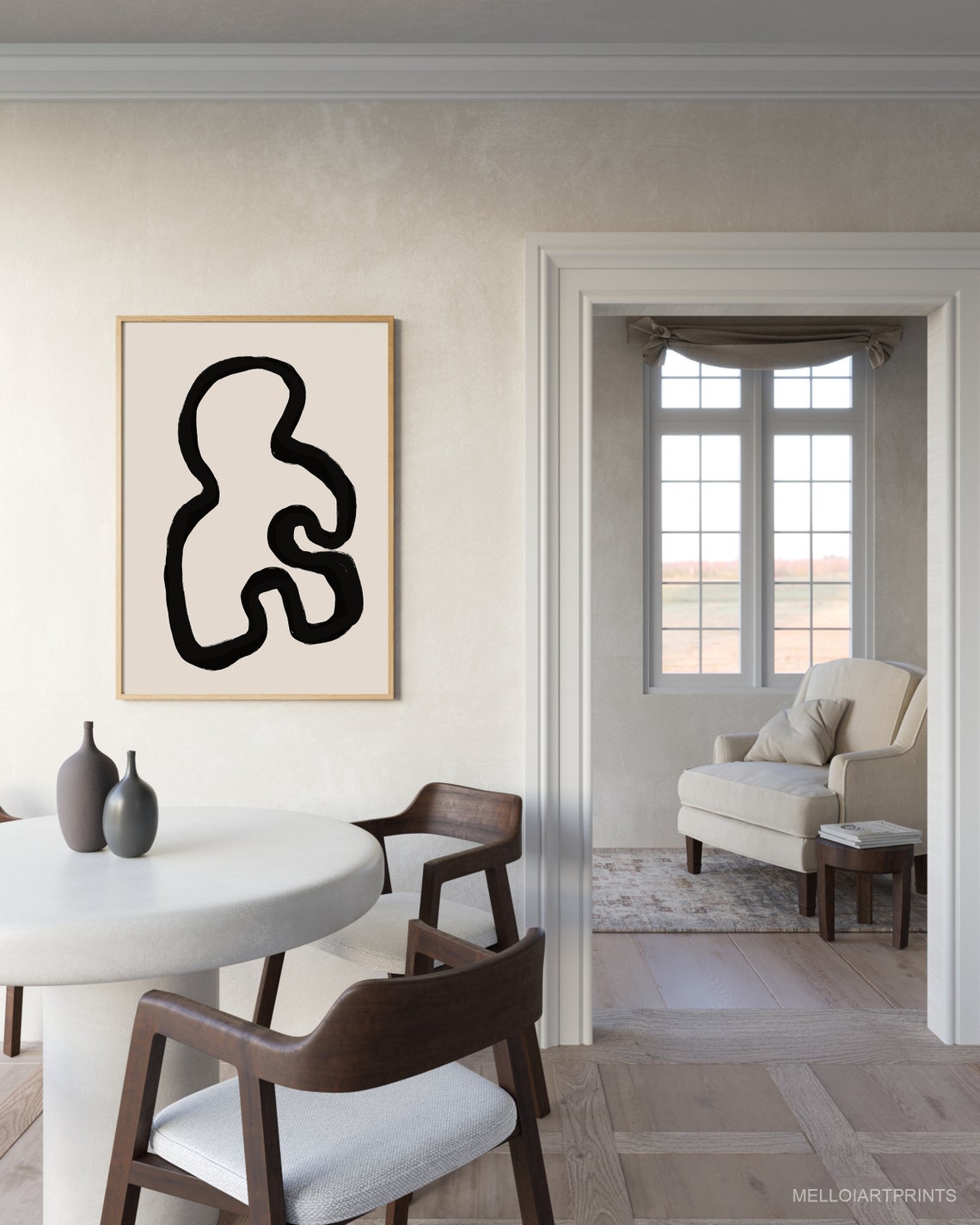 Black Abstract Ribbon Line Minimal Beige Modern Art Wall Poster - Image 2