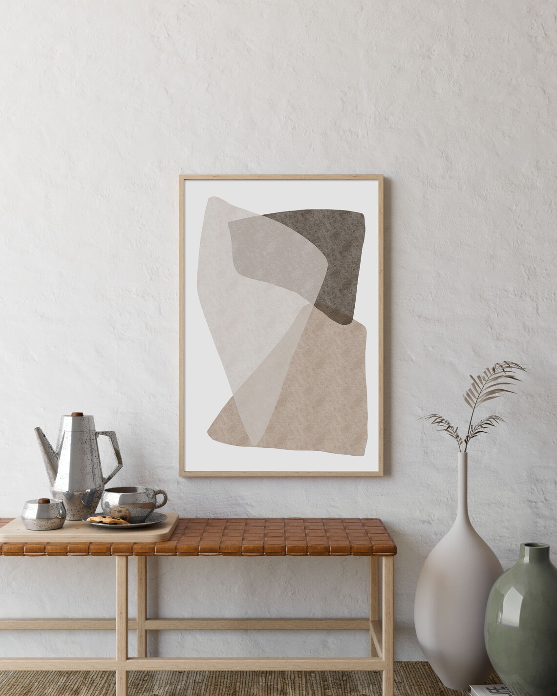 Calm Layered Beige Organic Shapes Minimalist Abstract Wall Art - Image 2