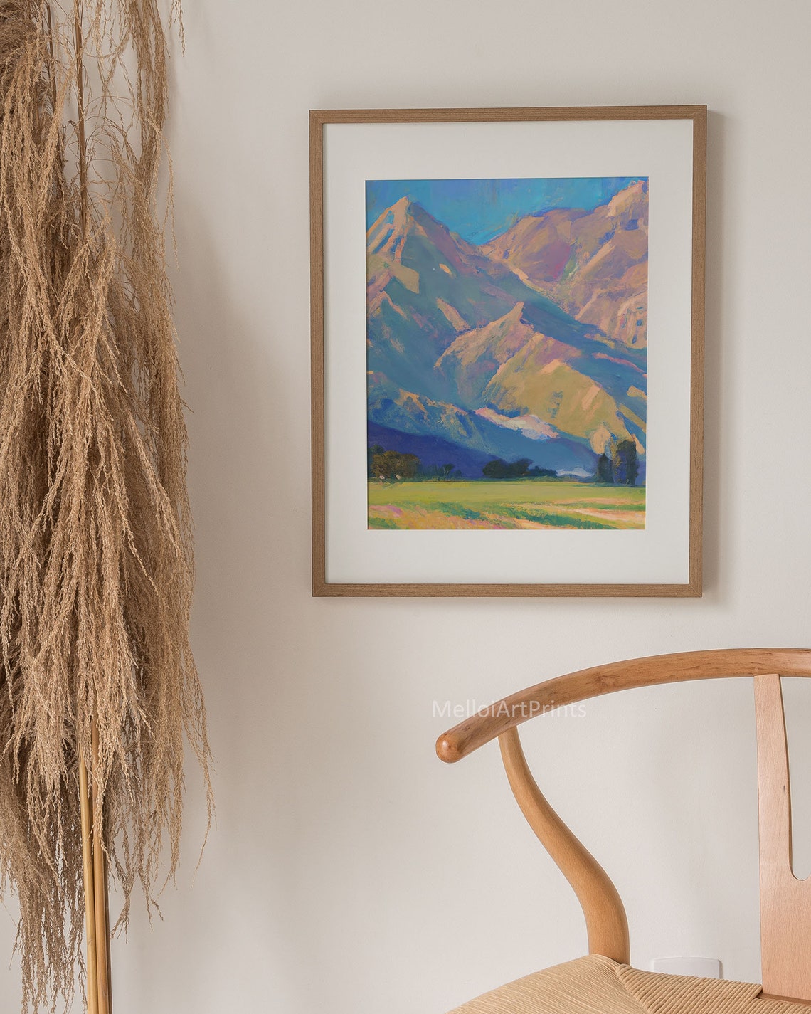 Impressionist Mountain Peaks Golden Meadow Vibrant Nature Wall Art - Image 2