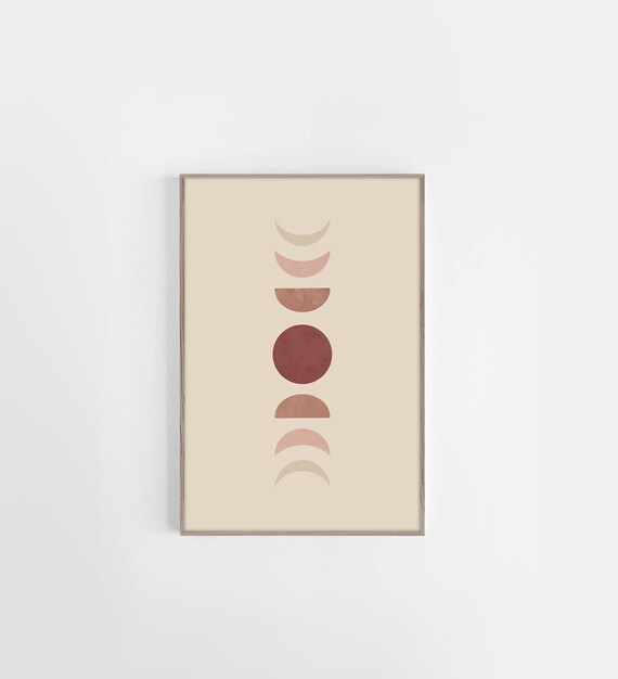 Rich Burgundy Moon Phases Beige Minimalist Celestial Wall Art