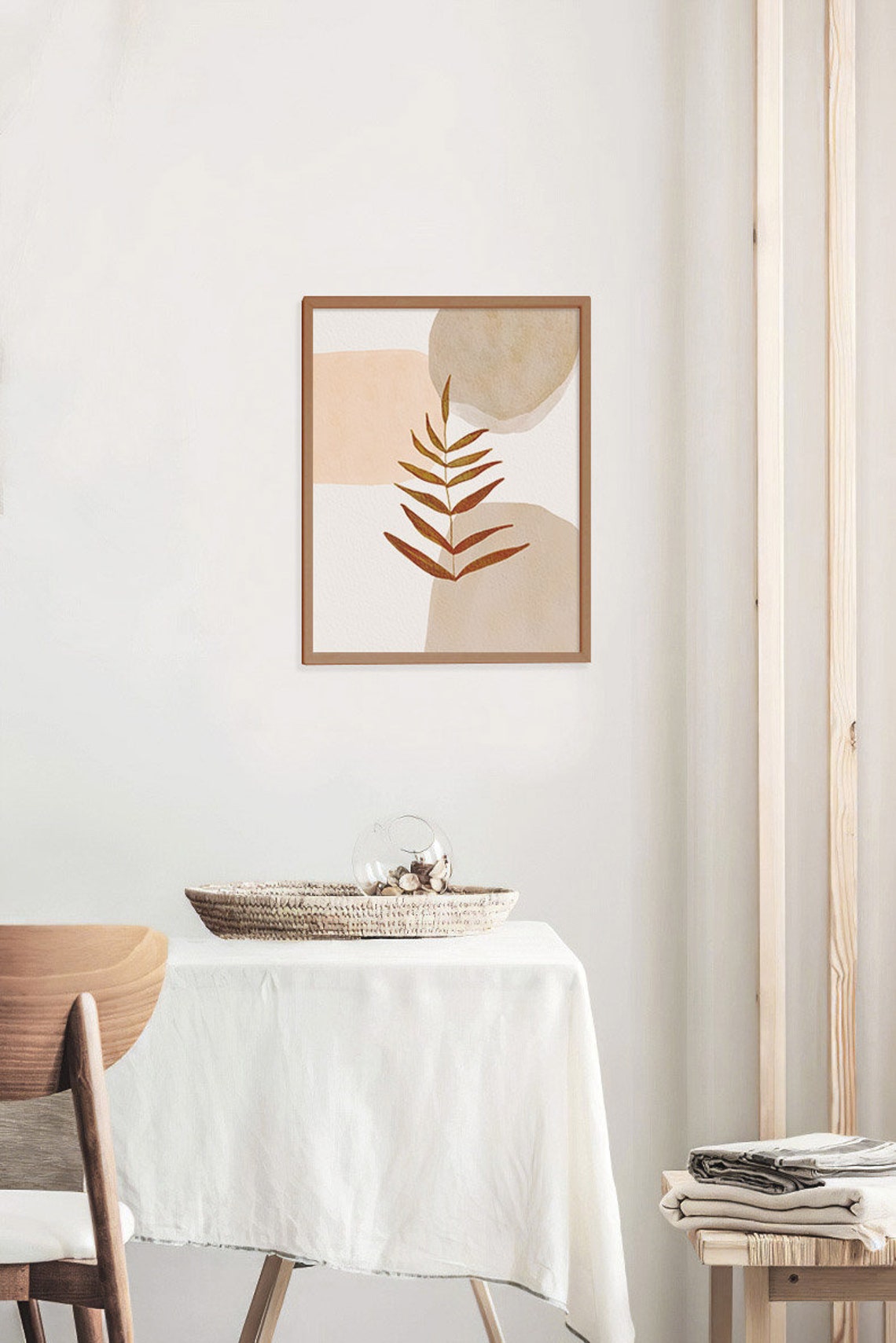 Brown Fern Leaf Beige Shapes Minimalist Botanical Wall Poster - Image 3