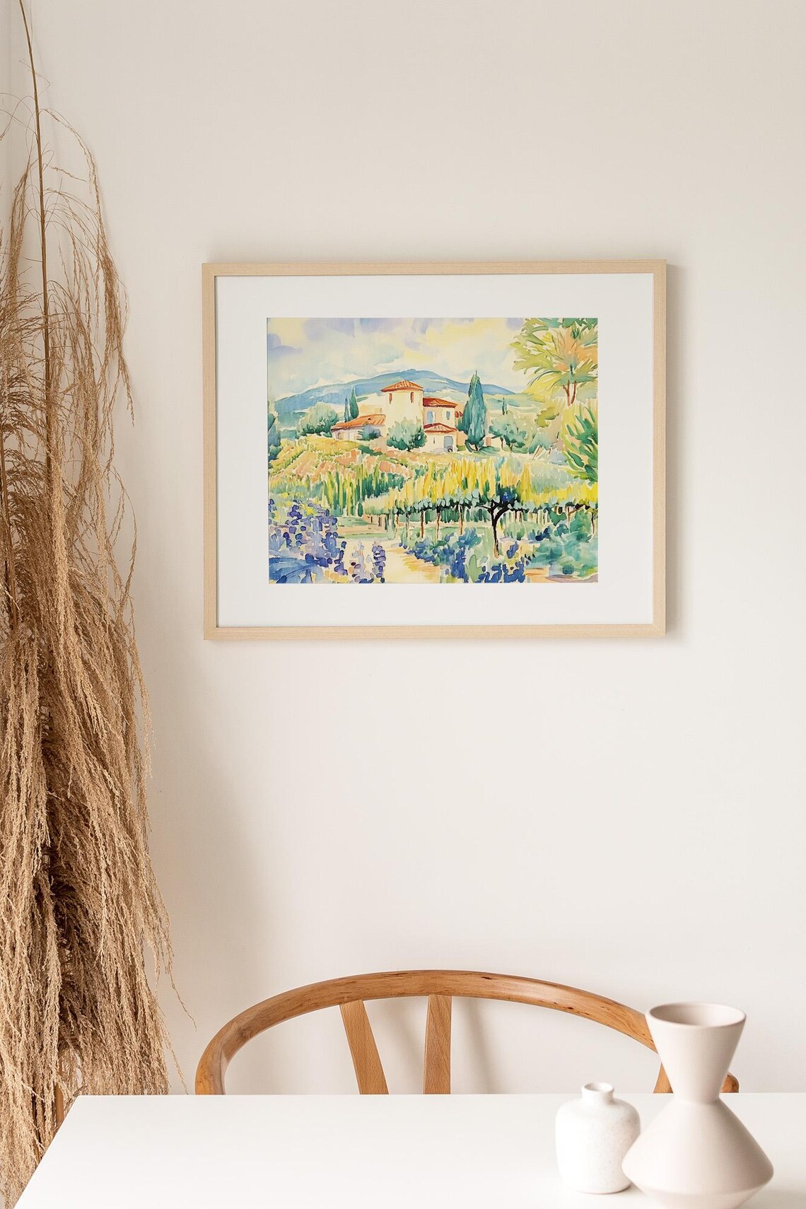 Tuscan Villa With Vineyard Rows and Cypress Trees Italian Watercolor Poster - Image 3