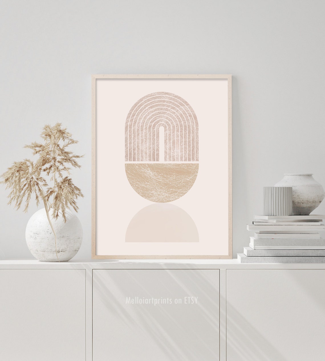Beige Geometric Rainbow Arch Abstract Minimalist Neutral Wall Art - Image 2