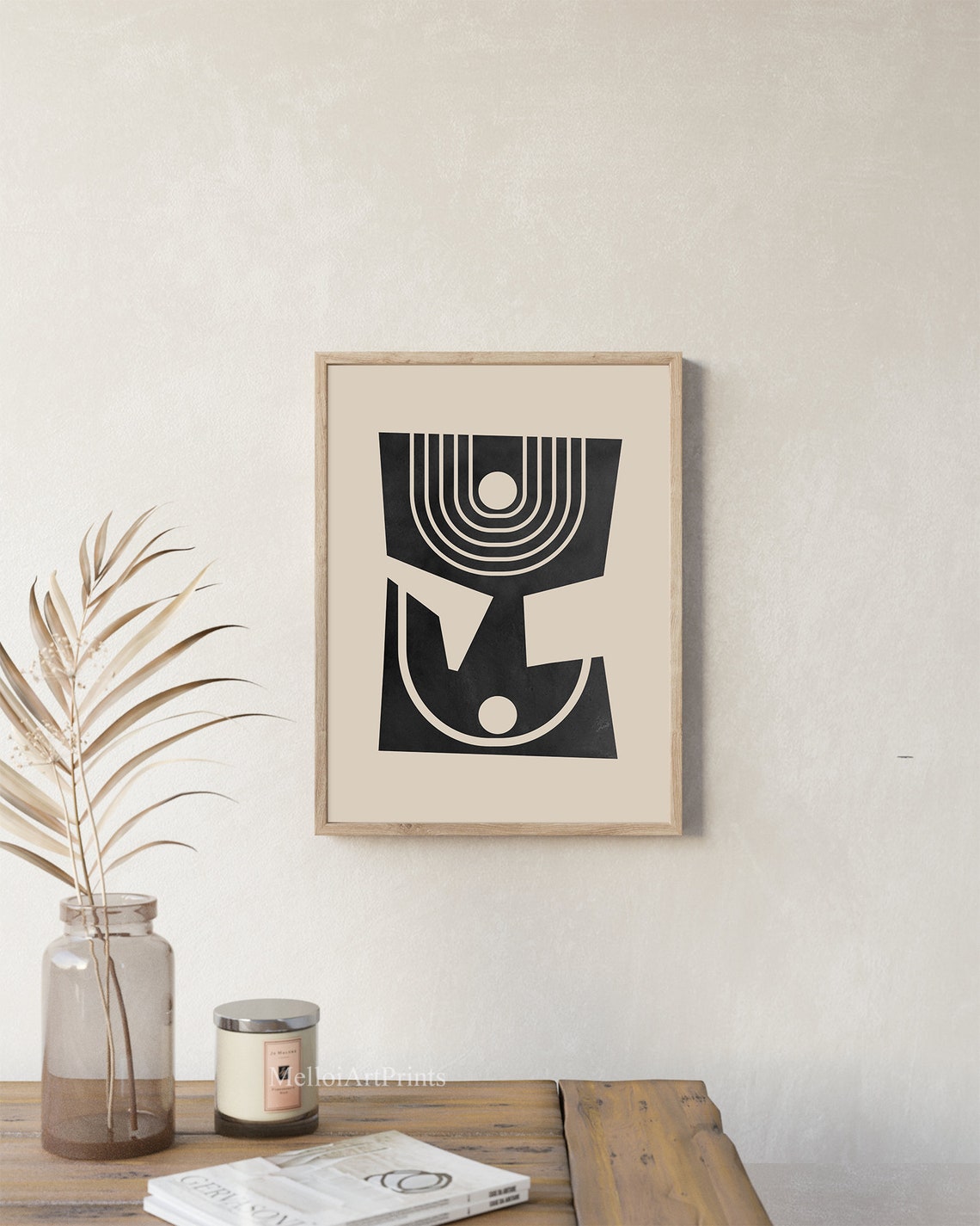 Retro Geometric Abstract Art Black Beige Mid Century Wall Poster - Image 3