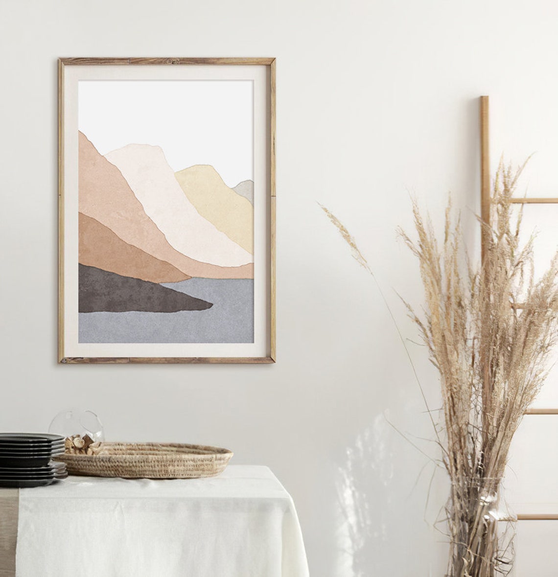 Textured Torn Paper Cut Mountain Landscape Beige Gray Wall Art - Image 3