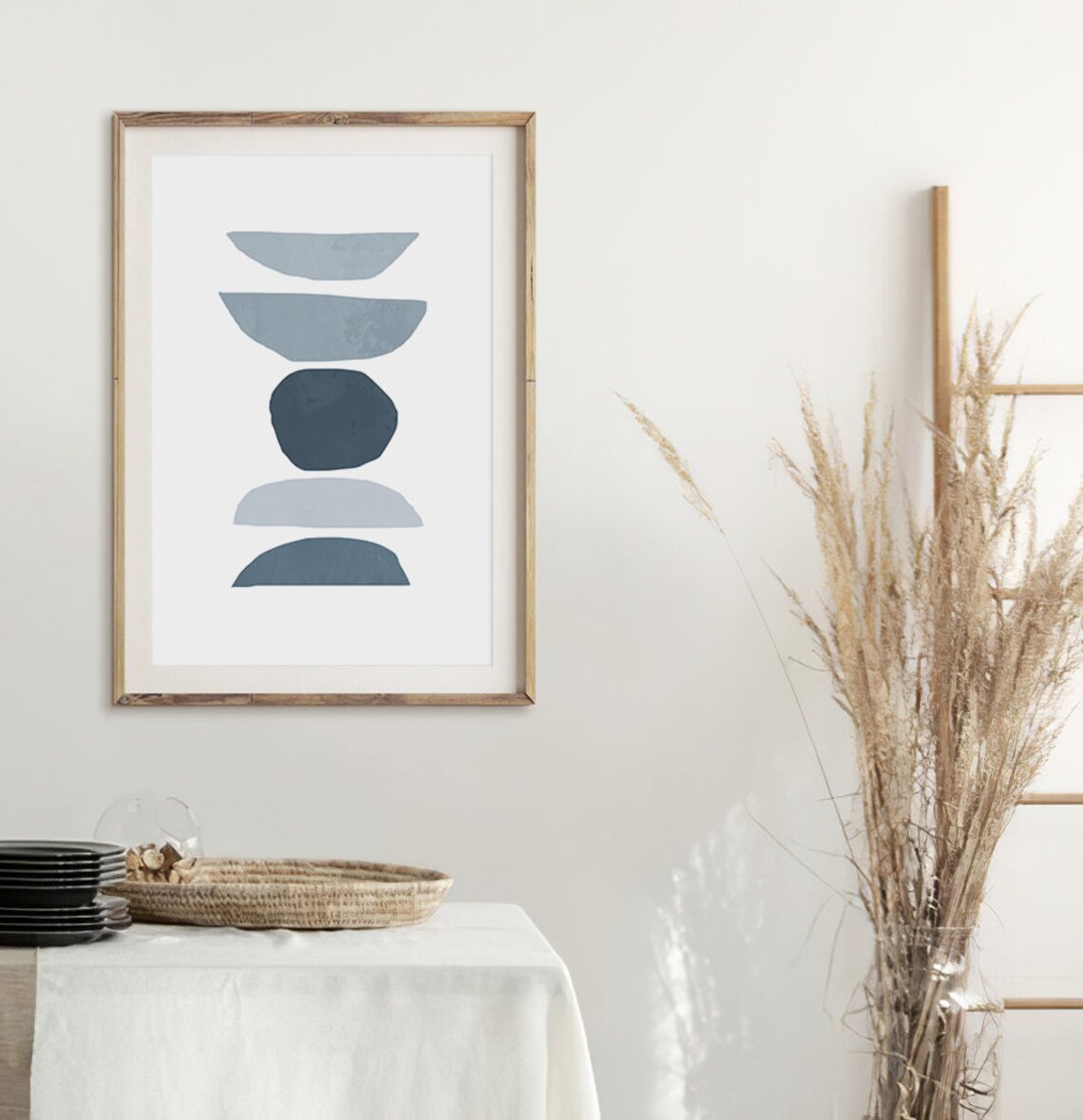 Stacked Blue Stones Abstract Art Minimalist Blue Gray Wall Poster - Image 2