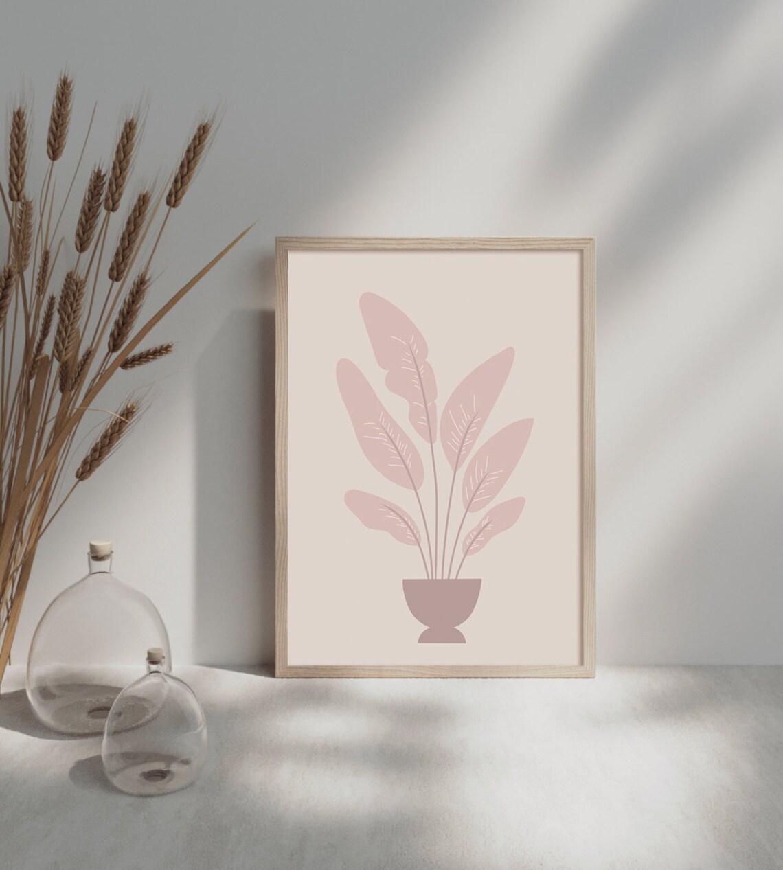 Blush Pink Potted Plant Minimalist Botanical Illustration Wall Art - Image 2