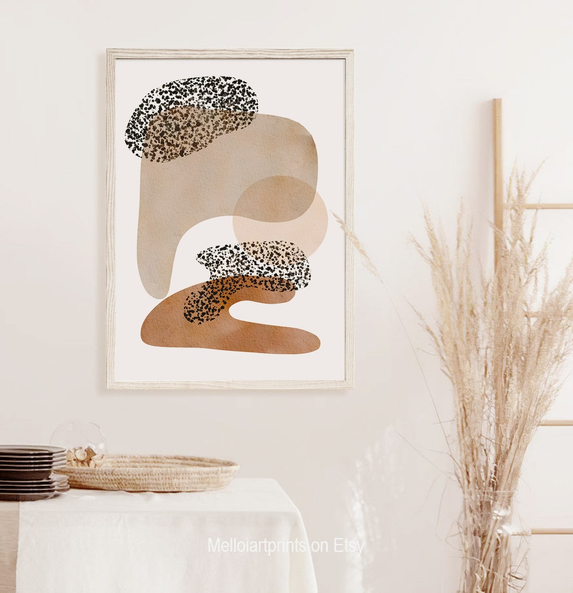 Neutral Watercolor Blobs Speckled Abstract Boho Modern Wall Print - Image 3