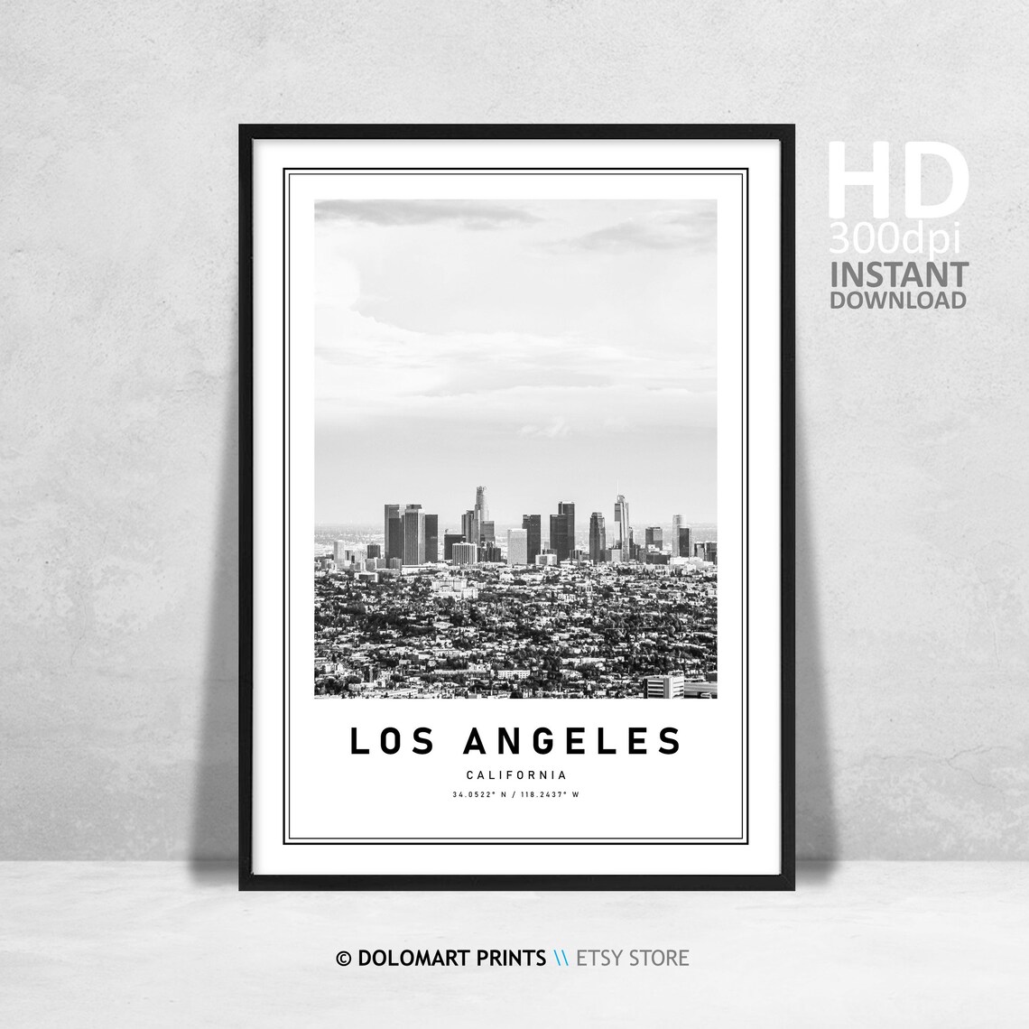 Los Angeles Black and White Coordinates Travel Poster
