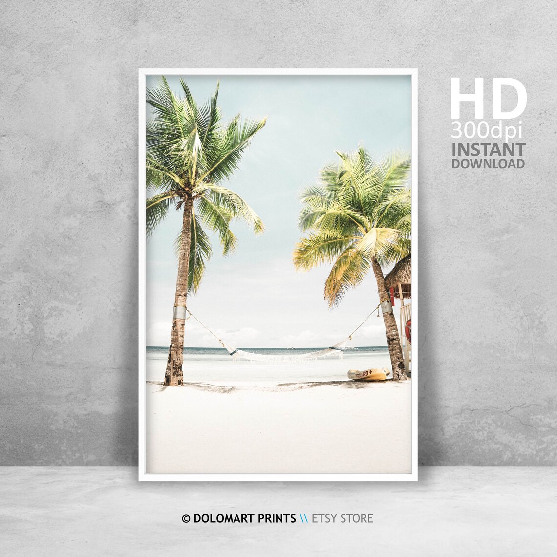 Vintage Ocean Beach Palm Tree Travel Poster