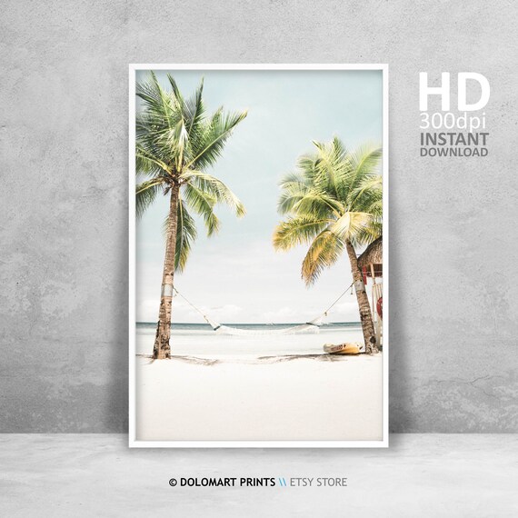 Vintage Ocean Beach Palm Tree Travel Poster