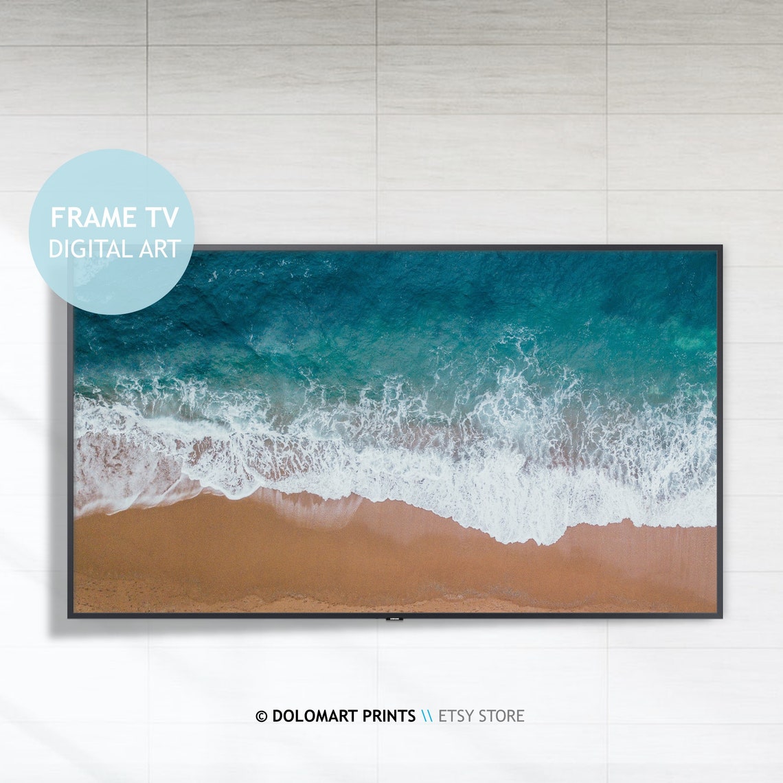 Aerial Beach Ocean Waves Turquoise Coastal Frame TV Art Poster