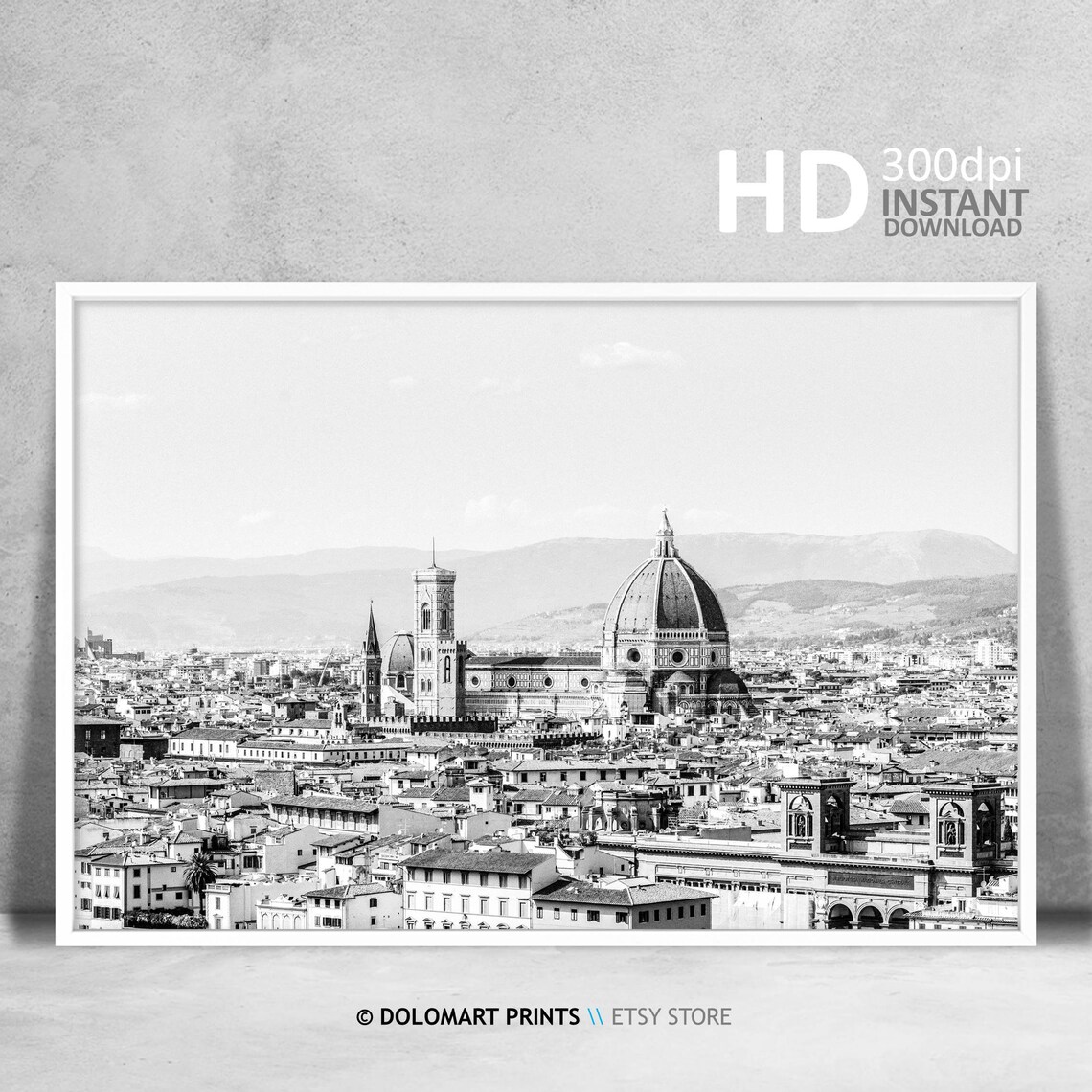Florence Black and White Skyline Travel Poster