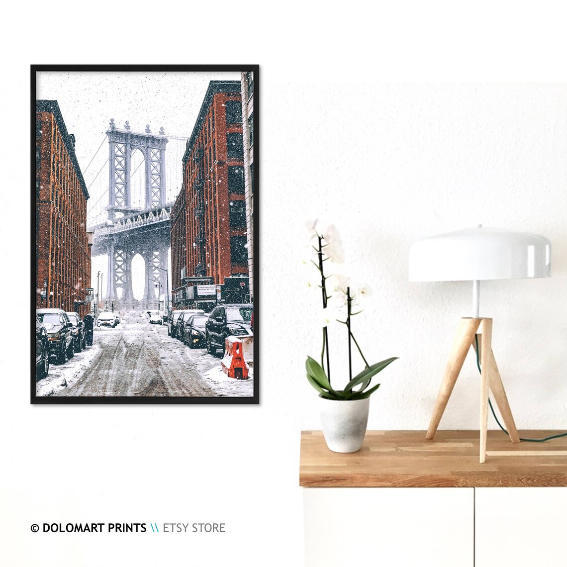 Manhattan Bridge Washington Street Snowy Brooklyn Winter Poster - Image 2