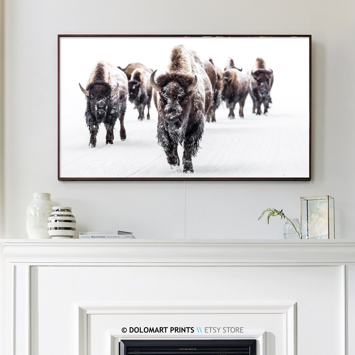 Wild Bisons and Buffalo Winter Snow Art Print - Image 3