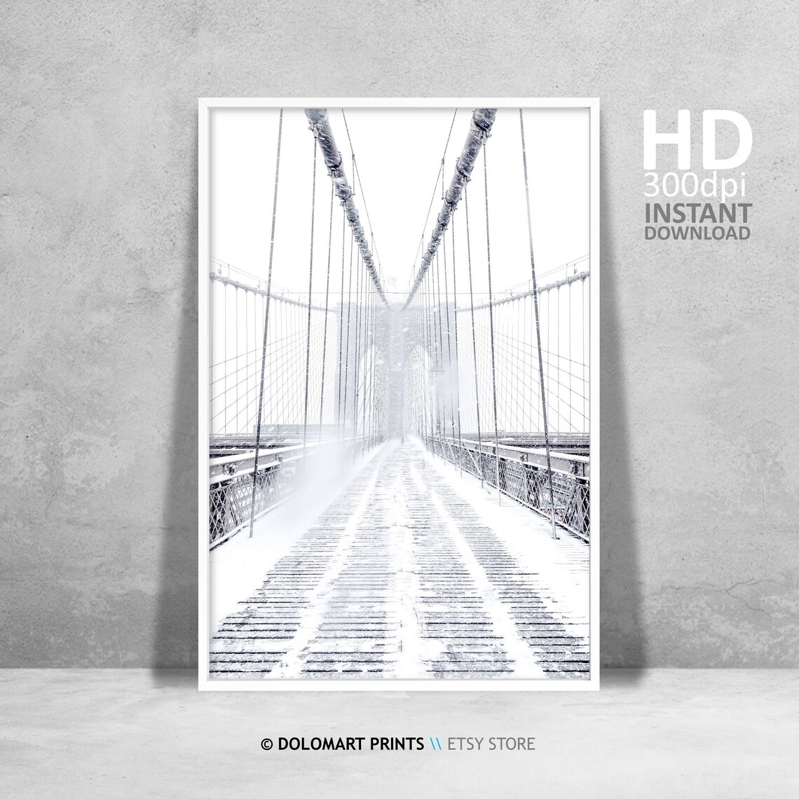 Brooklyn Bridge in Snow Black and White Winter Photography Poster