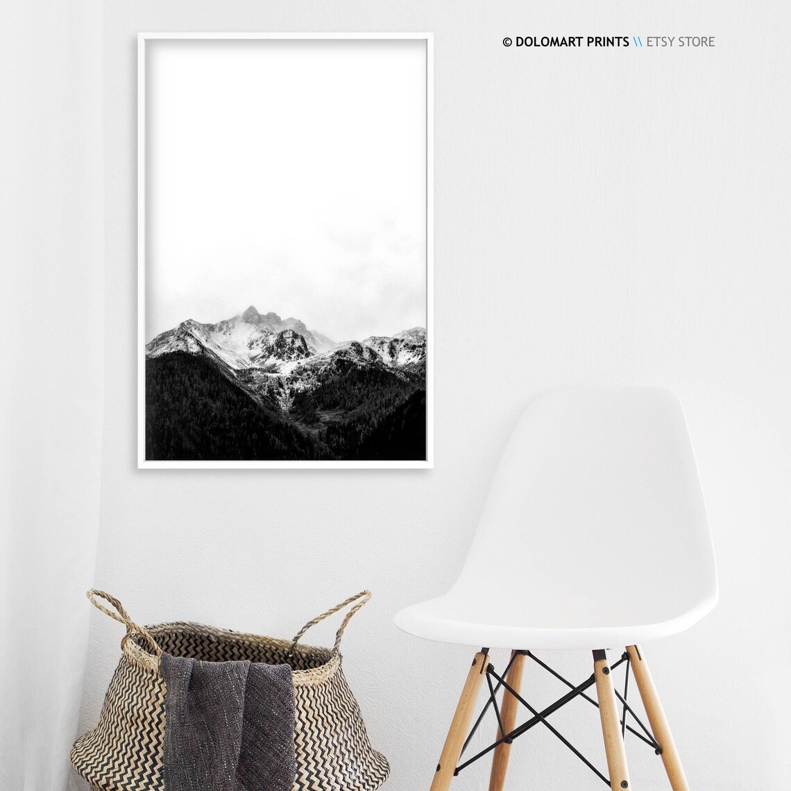 Mountains Black And White Art Print, Scandinavian Decor - Image 3
