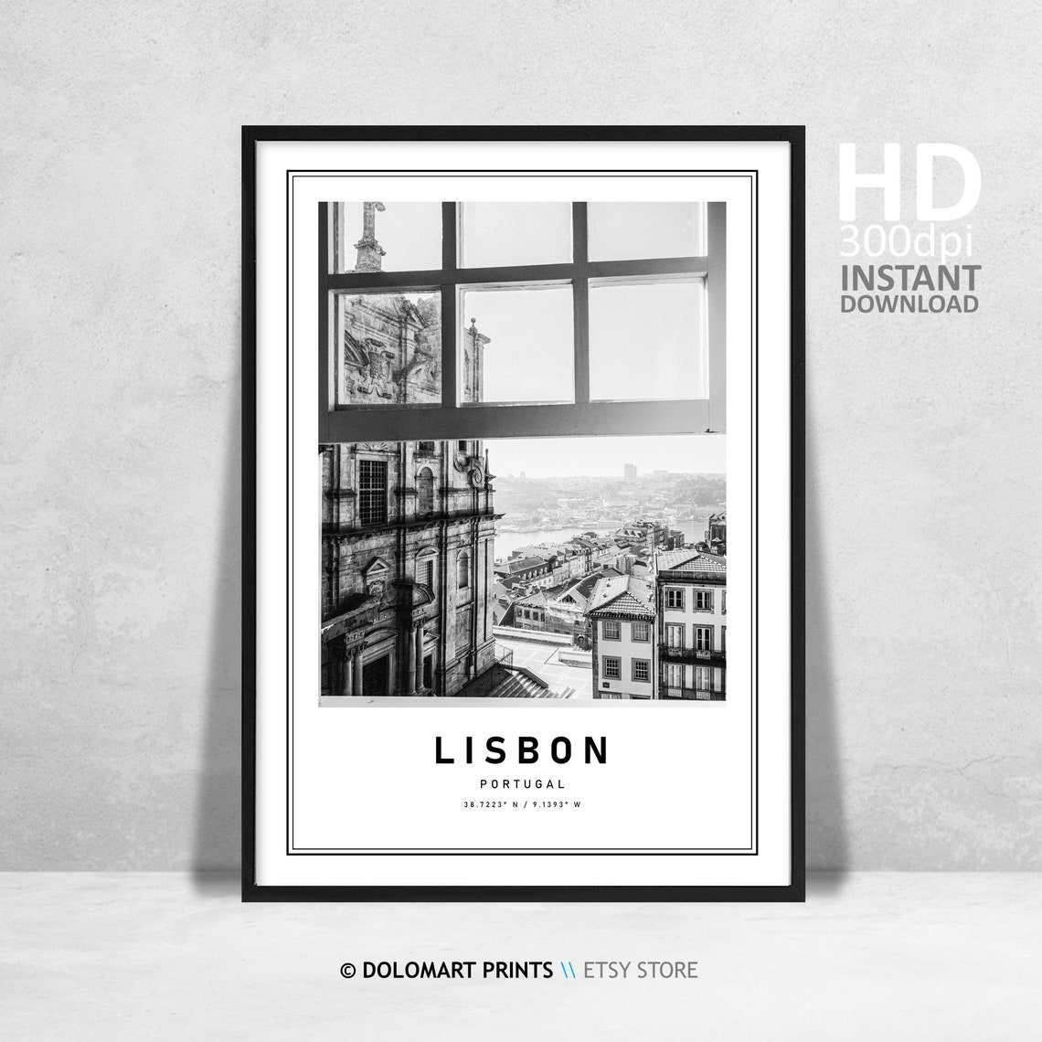 Lisbon Street Photography Travel Print Portugal Poster Europe Wall Art Decor Lisbon Portugal Black And White Coordinates Home Decor Piece