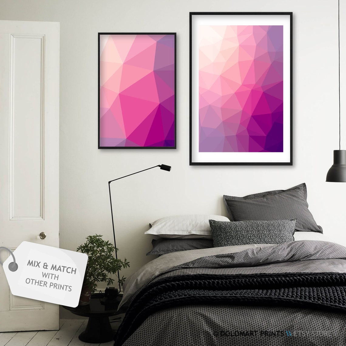 Pink Purple Low Poly Geometric Abstract Gradient Modern Poster - Image 2