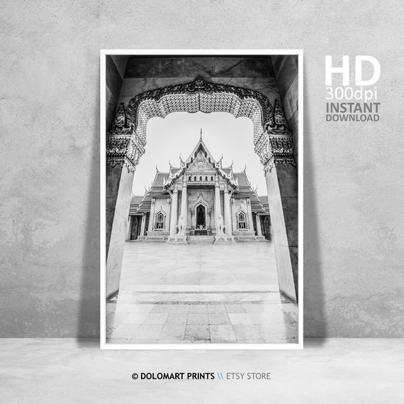 Bangkok Architecture Print Bangkok Wall Art Bangkok Travel Poster Black And White Photography Retro Thailand Boho Decor Photo