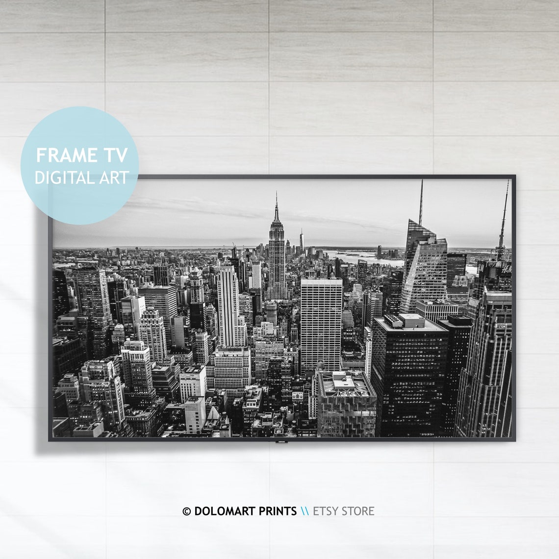 New York City Skyline Black White Frame TV Digital Art Poster
