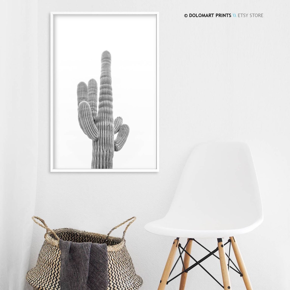 Saguaro Cactus Black And White On White Background Desert Plant Poster - Image 3