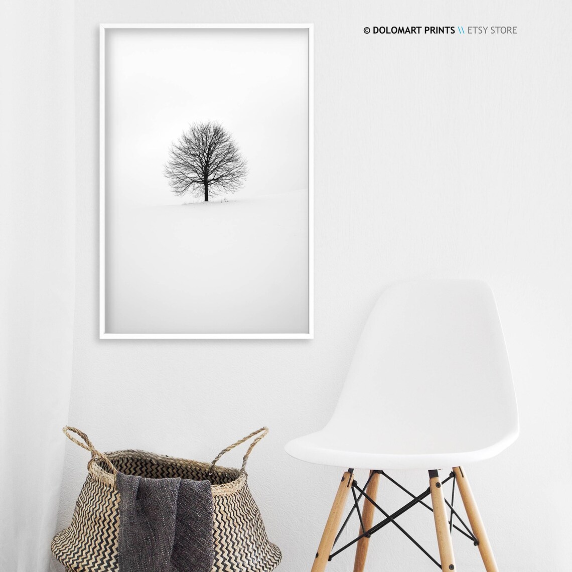 Black and White Minimal Winter Tree Art Print - Image 3