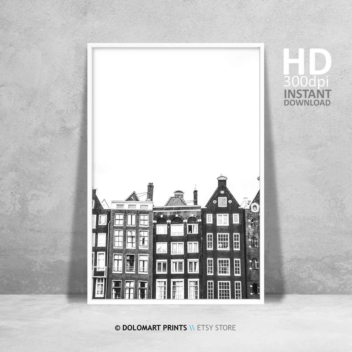 Amsterdam Architecture Travel Poster, Black And White