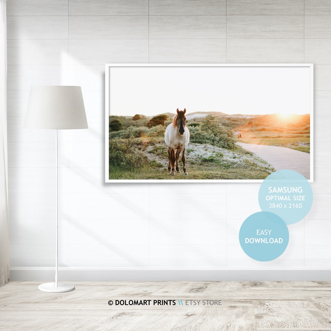 White Horse Sunset Field Golden Light Frame TV Digital Poster - Image 4