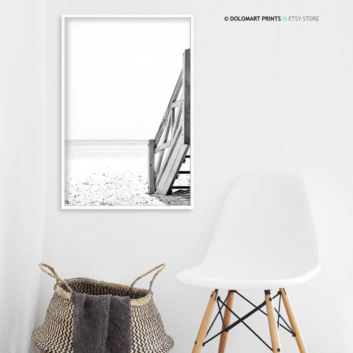 Black and White Beach Print, Tropical Coastal Poster - Image 3