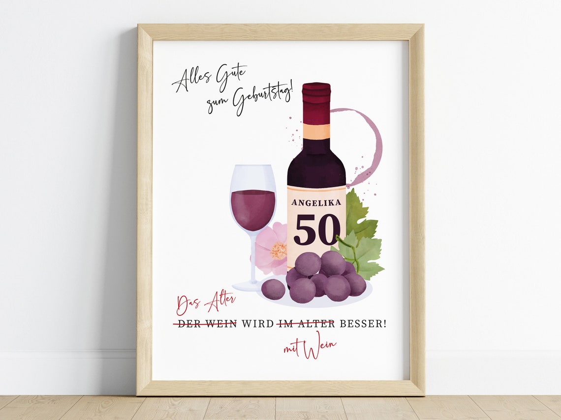 Alles Gute zum Geburtstag 50 Wine Birthday Funny Quote Poster