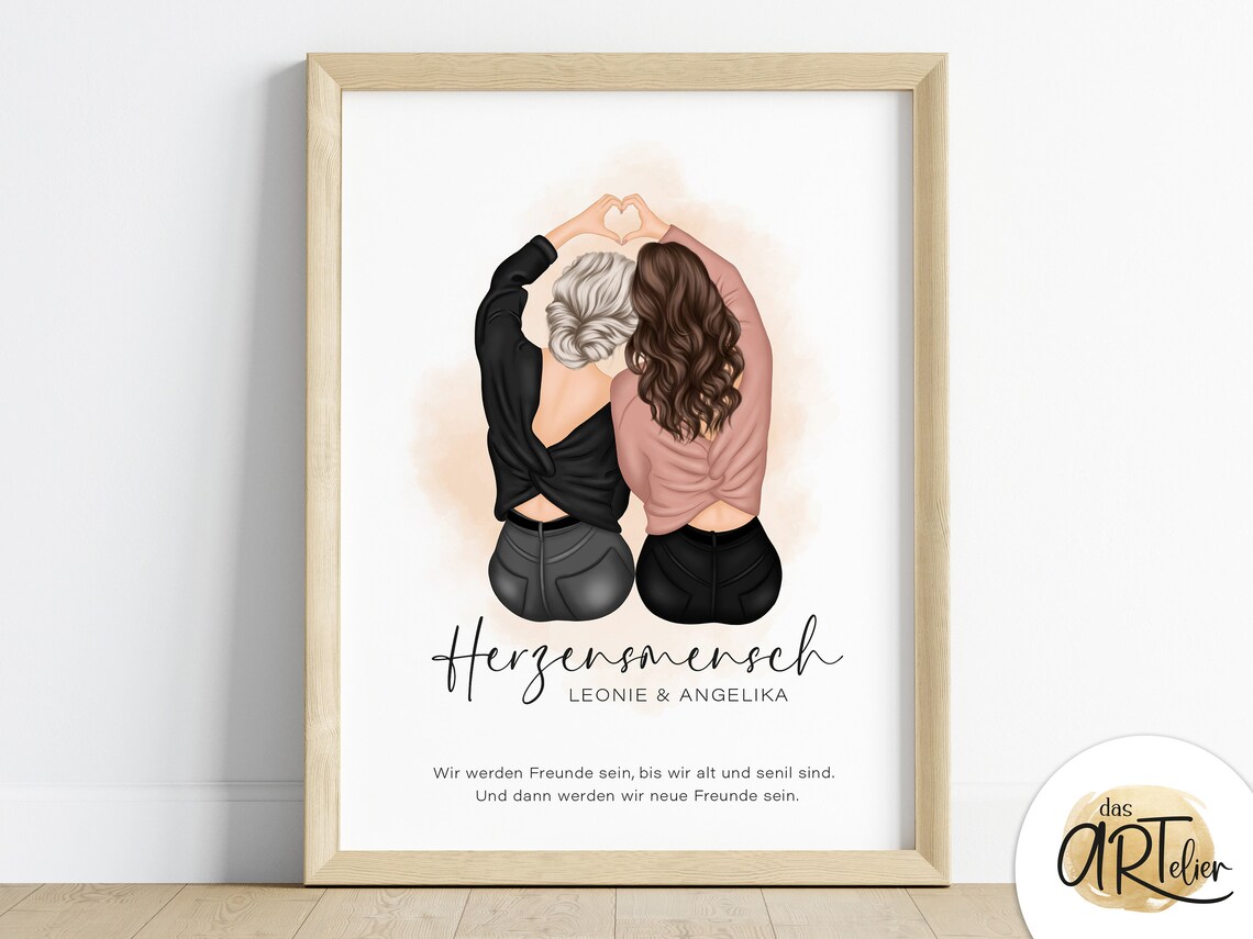 Personalized Herzensmensch Two Friends Heart Hands Quote Poster - Image 2