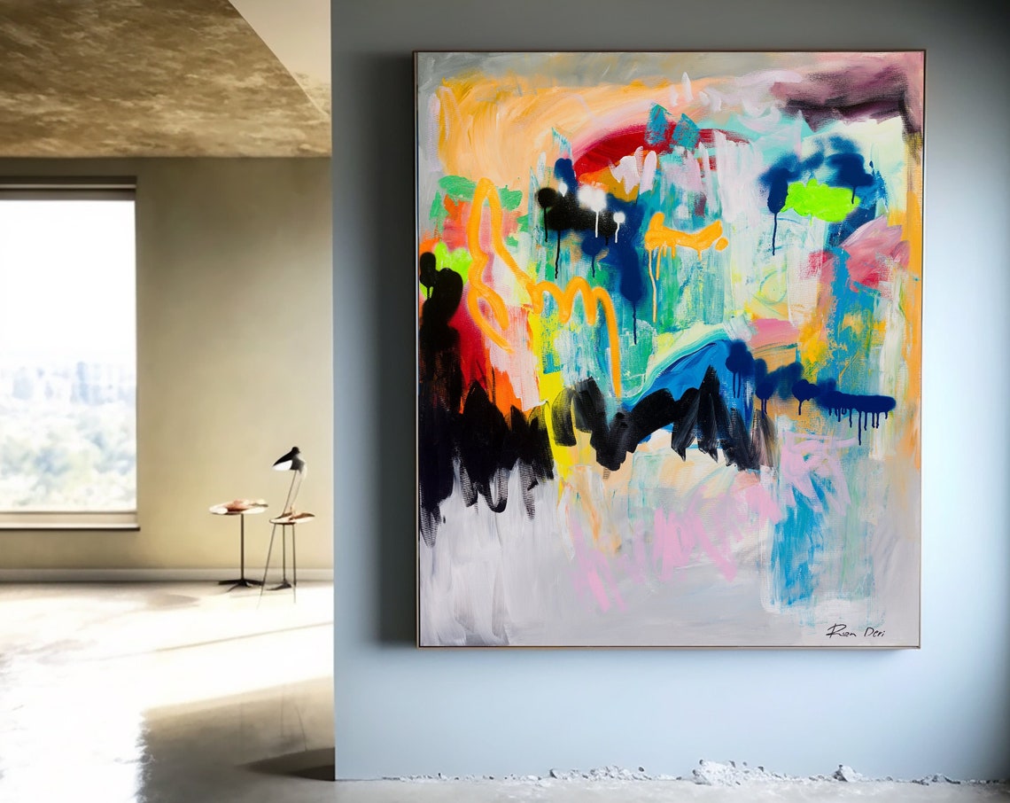 Multicolor Abstract With Black Drips Painting By Ron Deri Poster - Image 4