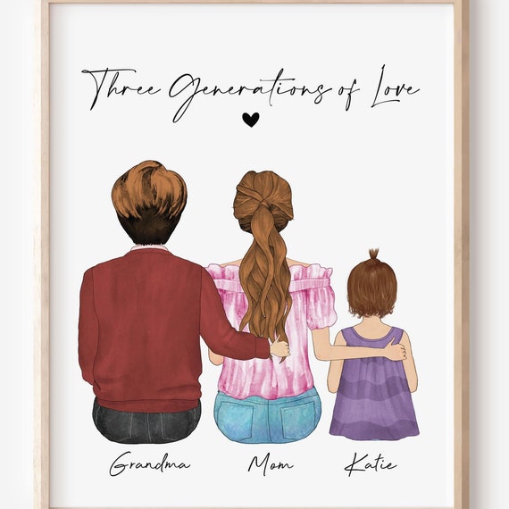 Personalized Mothers Day Gift For Nana Three Generations Of Love Print With Grandmother Mother Daughter Custom Grandma Portrait Birthday