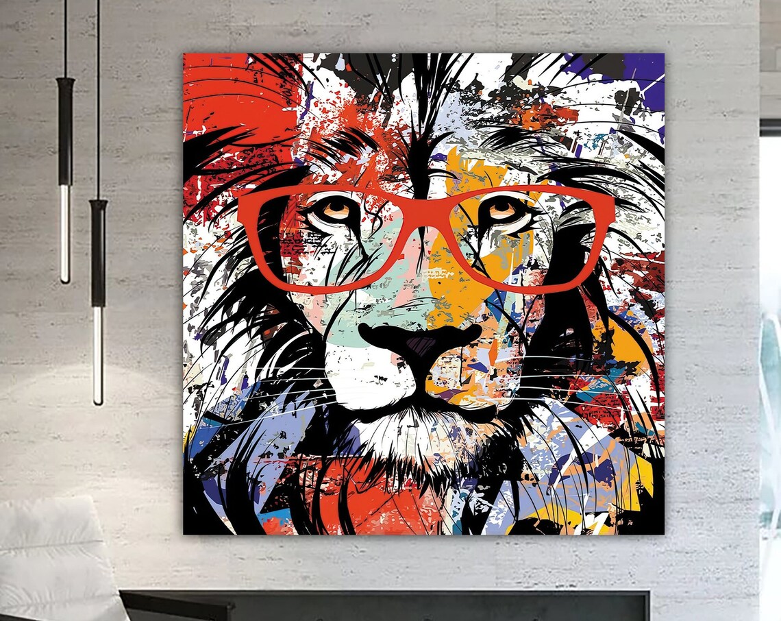 Lion Abstract Pop Art Wall Print, Animal Decor