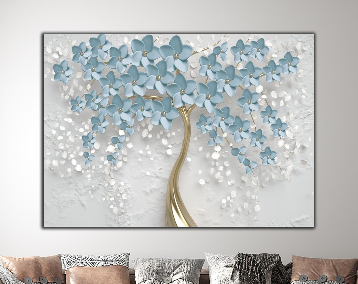 White Flowers 3D Effect Flower Painting Art Print