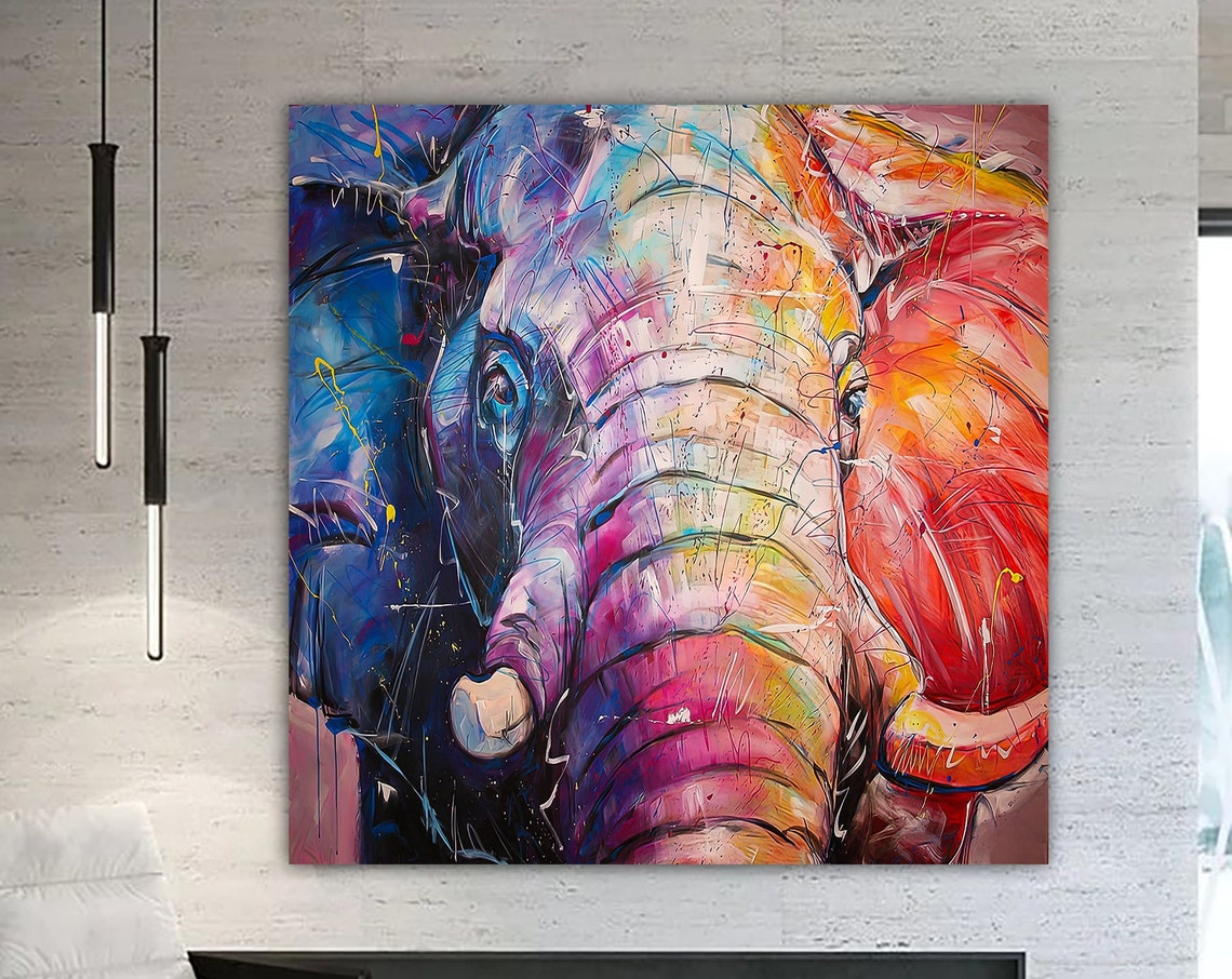 Colorful Abstract Elephant Head Painting Bold Pop Art Style Wall Art