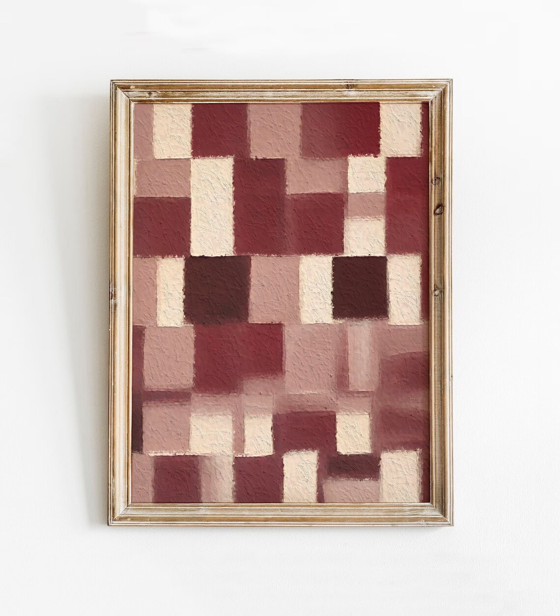 Mauve Checkered Abstract Art Print, Vintage Geometric