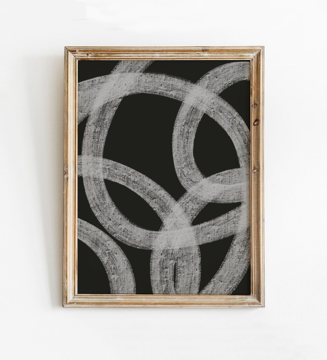 Black Abstract White Chalk Circles Bold Minimalist Line Poster