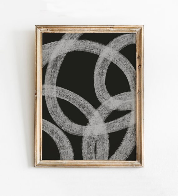 Black Abstract Art Print Line Chalk Painting Modern Wall Contemporary Instant