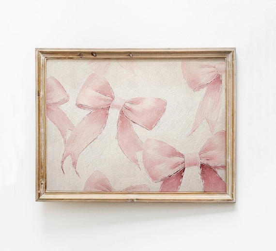 Pink Bows Coquette Feminine Ribbon Textured Oil Painting Poster