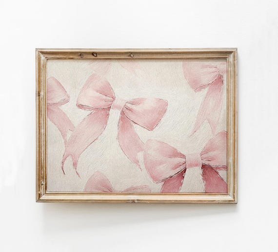 Pink Bows Coquette Print Abstract Fashion Wall Art