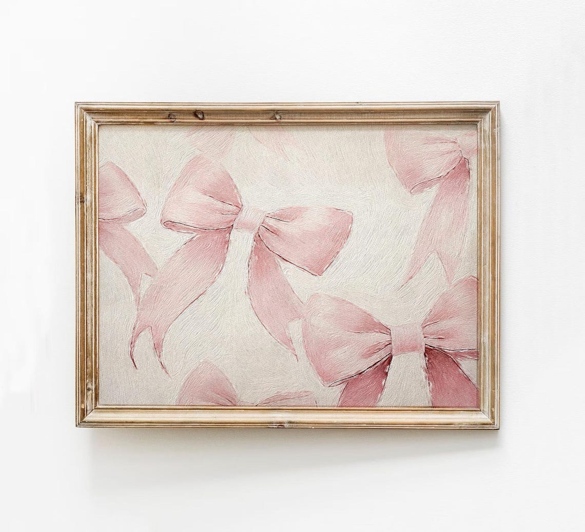 Pink Bows Coquette Feminine Ribbon Textured Oil Painting Poster