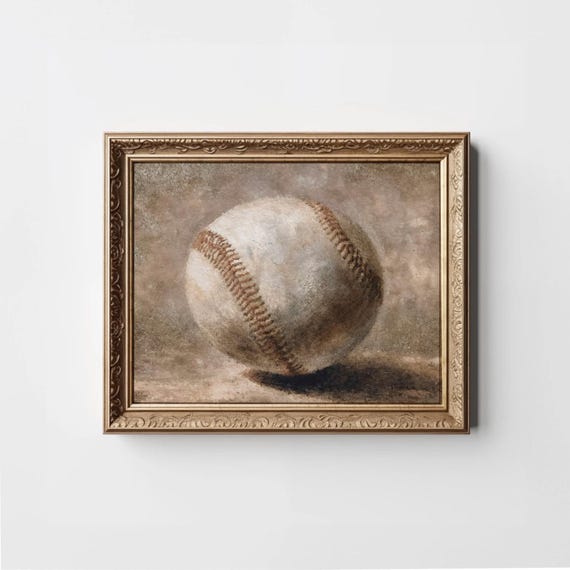 Vintage Baseball Print Softball Painting Dorm Sports Art Moody Kid Neutral Athlete Wall Modern Organic Decor Boy Room