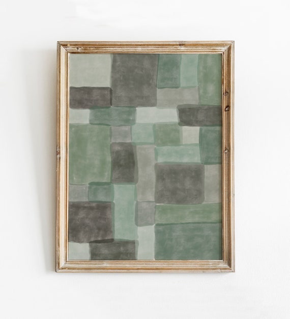 Watercolor Checkered Print Block Wall Art Trendy Abstract Painting Modern Geometric Retro Instant