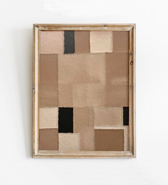 Neutral Checkered Art Print Earthy Block Design
