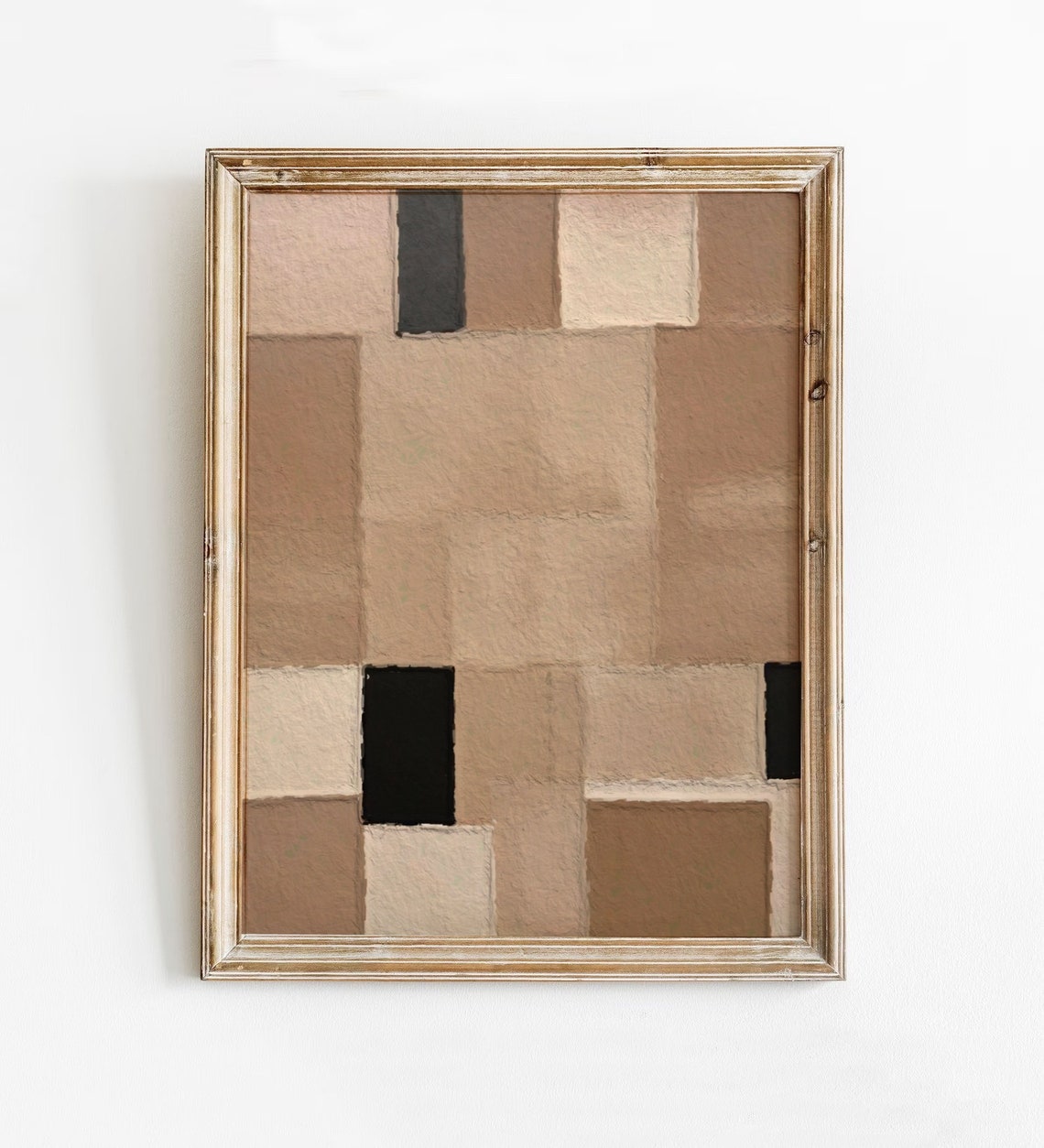 Neutral Checkerboard Earthy Abstract Blocks Modern Art Print