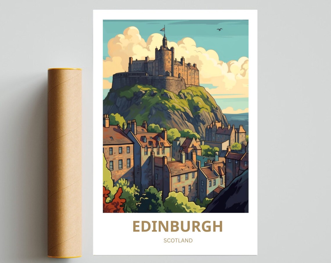 Edinburgh Scotland Castle On The Hill Old Town Vintage Travel Poster