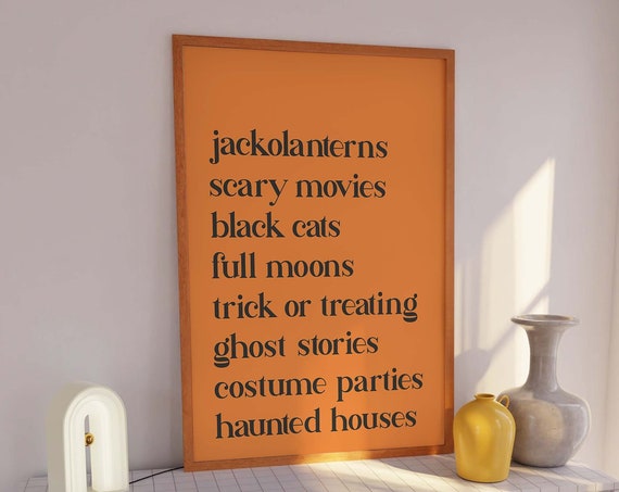 Halloween Things Print Art Cute Minimal Halloween Wall Decor Trendy Orange Halloween Wall Art